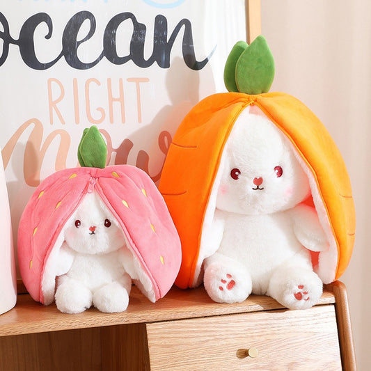 Kawaii Fruit Transfigured Bunny Plush Toy Cute Carrot Strawberry Turn Into Rabbit Plush Toy Kids Birthday Christmas Gift Muppet