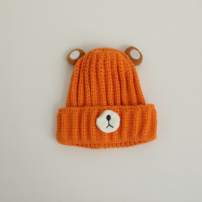 Autumn and winter children warm knitted hat cute bear candy color woolen hat Korean male and female baby warm hat trend