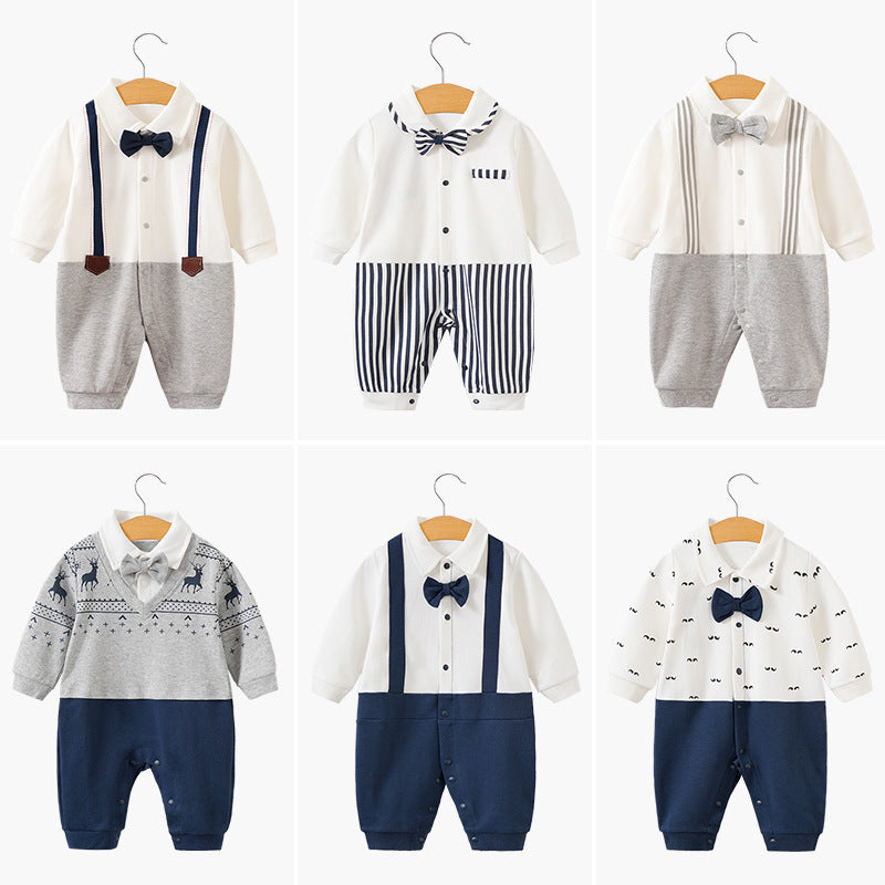 Childrens jumpsuit, babys one year old romper, long sleeved newborn hundred day gentlemanly suit, ins style childrens clothin