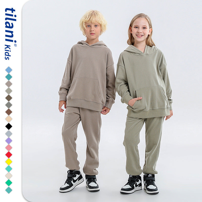 Children's Clothing Autumn And Winter New Terry Cotton Loose Hooded Sweater Suit Men And Women Two-Piece Suit