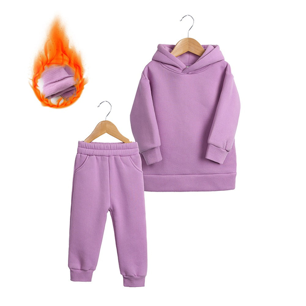 Thickened Autumn And Winter Clothing Children's Sports Suit Casual Pullover Hooded Sweater Trousers Two-Piece Set