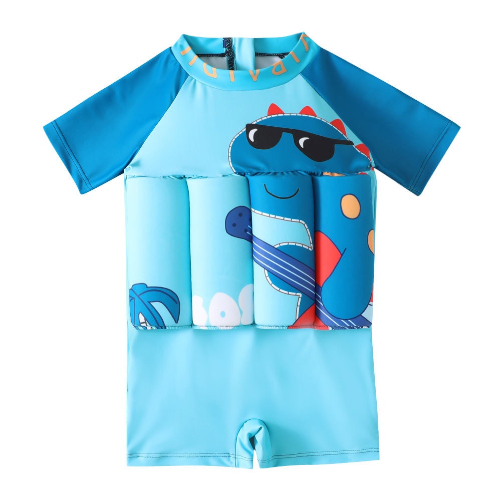 Boys' buoyancy swimsuit boys' short-sleeved one-piece swimsuit children's infant swimming swimsuit