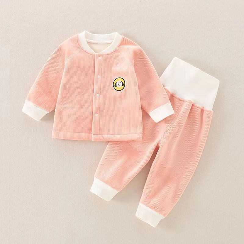 Children's Autumn And Winter Warm Suit Baby's Velvet One-Piece Outer Coat Pants For Boys And Girls