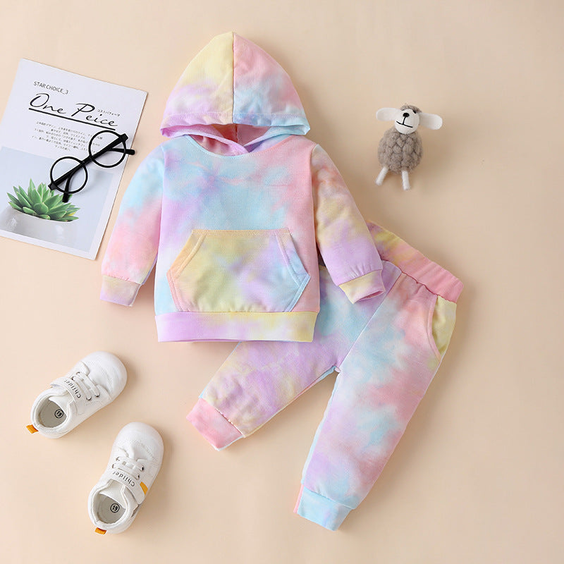 New Children's Sweater Tie-Dye Men's And Women's Hooded Sweater Medium And Large Baby Pullover Two-Piece Suit