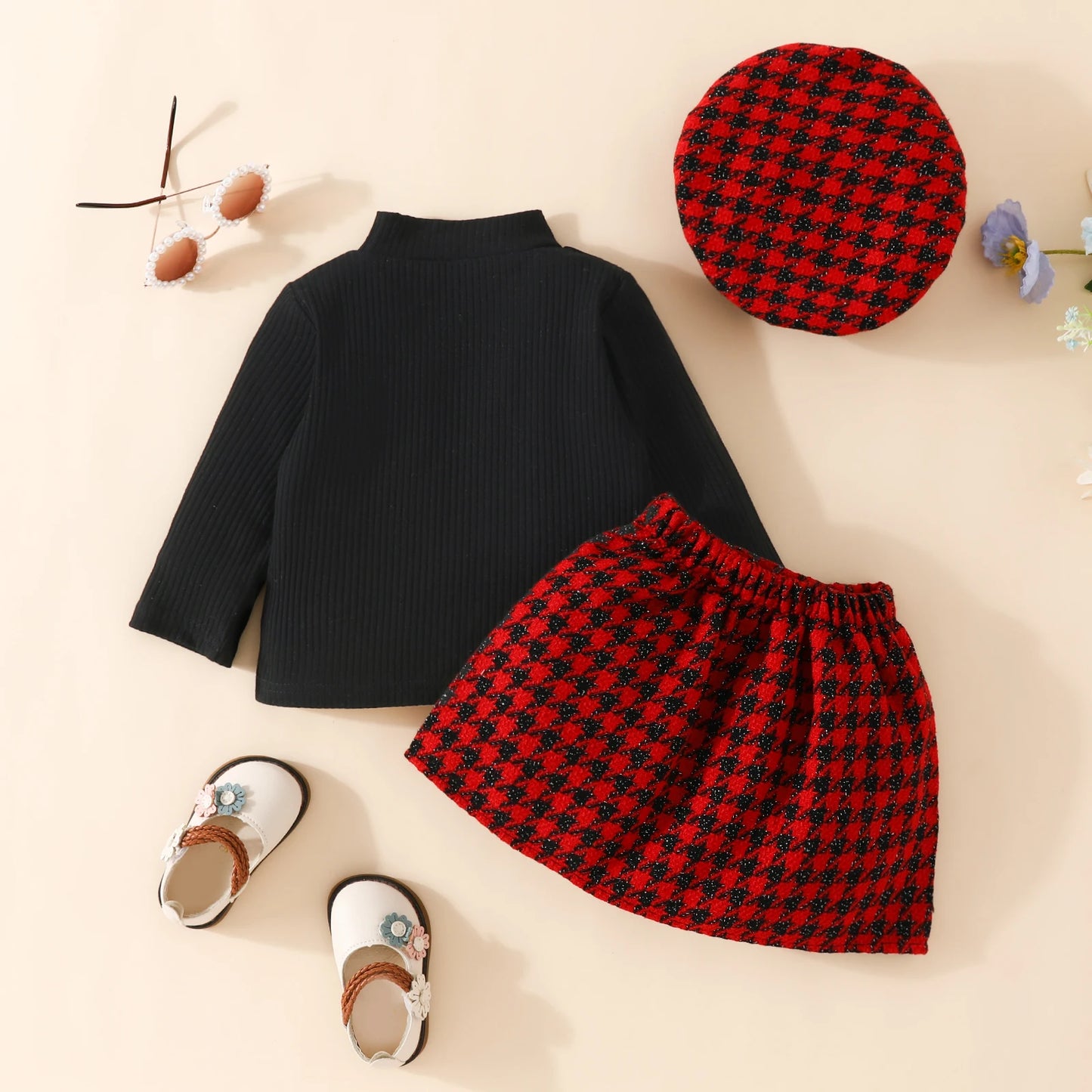 ma&baby 6M-3Y Christmas Newborn Infant Toddler Baby Girl Clothes Sets Knit Long Sleeve Tops Plaid Skirts Hat Xmas Outfits D05